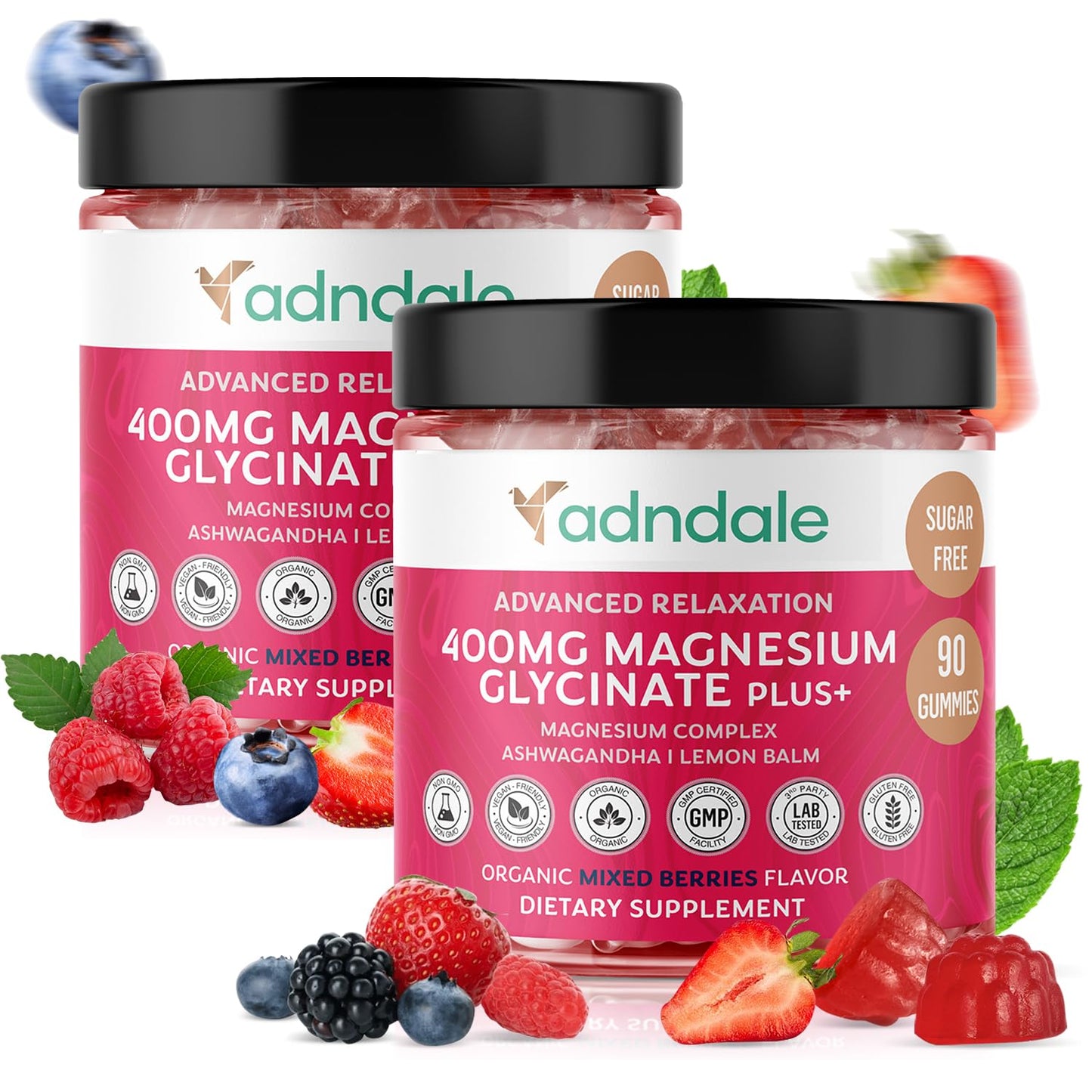 Adndale 180 CT Magnesium Glycinate Gummies 400 mg/Serv with Ashwagandha, Magnesium Malate & Taurate - Maple Wellness Supplements