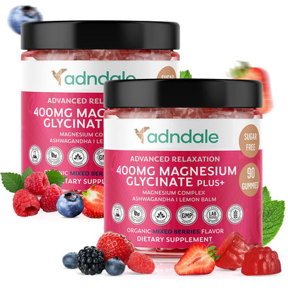Adndale 180 CT Magnesium Glycinate Gummies 400 mg/Serv with Ashwagandha, Magnesium Malate & Taurate - Maple Wellness Supplements