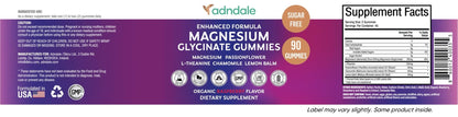 Adndale 90CT Magnesium Glycinate Gummies. Sugar Free Chews for Adults & Kids. Raspberry Flavour - Maple Wellness Supplements