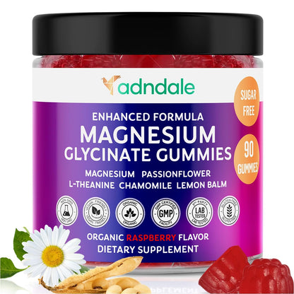 Adndale 90CT Magnesium Glycinate Gummies. Sugar Free Chews for Adults & Kids. Raspberry Flavour - Maple Wellness Supplements