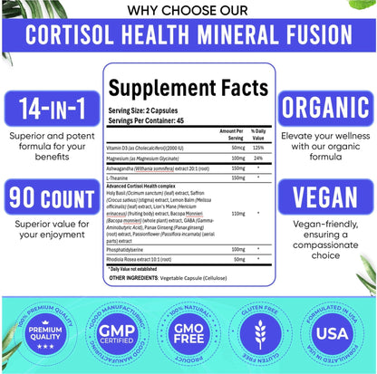 Adndale Cortisol Supplements for Women. Cortisol Reducer 14-in-1 Ashwagandha Supplement with Magnesium Glycinate, L-Theanine & More. 90 Capsules. - Maple Wellness Supplements