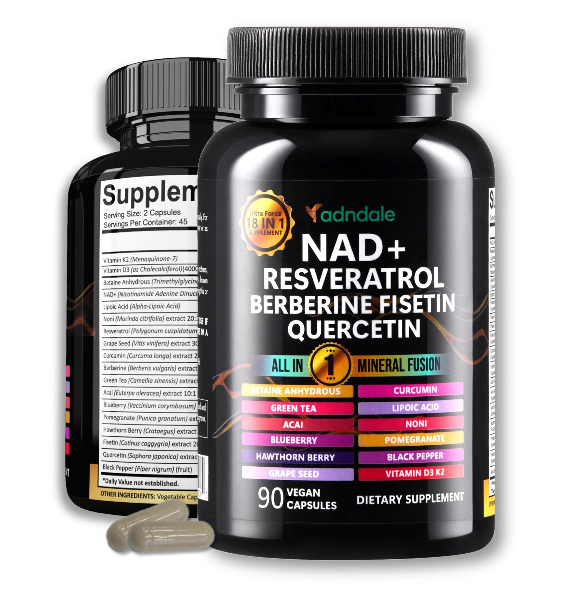 Adndale Liposomal NAD Supplement. Longevity Formula NMN Supplement Alternative. 90CT Advanced NAD+ Resveratrol - Maple Wellness Supplements