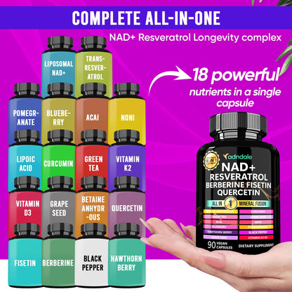 Adndale Liposomal NAD Supplement. Longevity Formula NMN Supplement Alternative. 90CT Advanced NAD+ Resveratrol - Maple Wellness Supplements