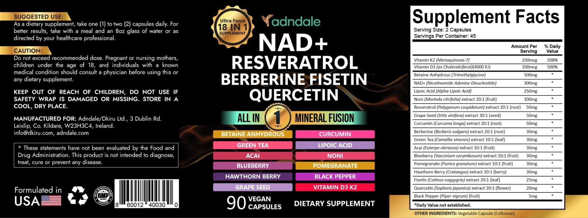 Adndale Liposomal NAD Supplement. Longevity Formula NMN Supplement Alternative. 90CT Advanced NAD+ Resveratrol - Maple Wellness Supplements