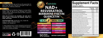 Adndale Liposomal NAD Supplement. Longevity Formula NMN Supplement Alternative. 90CT Advanced NAD+ Resveratrol - Maple Wellness Supplements