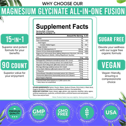 Adndale Magnesium Glycinate 400 mg Gummies with Ashwagandha, Magnesium Malate & Taurate, Tart Cherry, Magnolia Bark, Lemon Balm, Passionflower - Maple Wellness Supplements