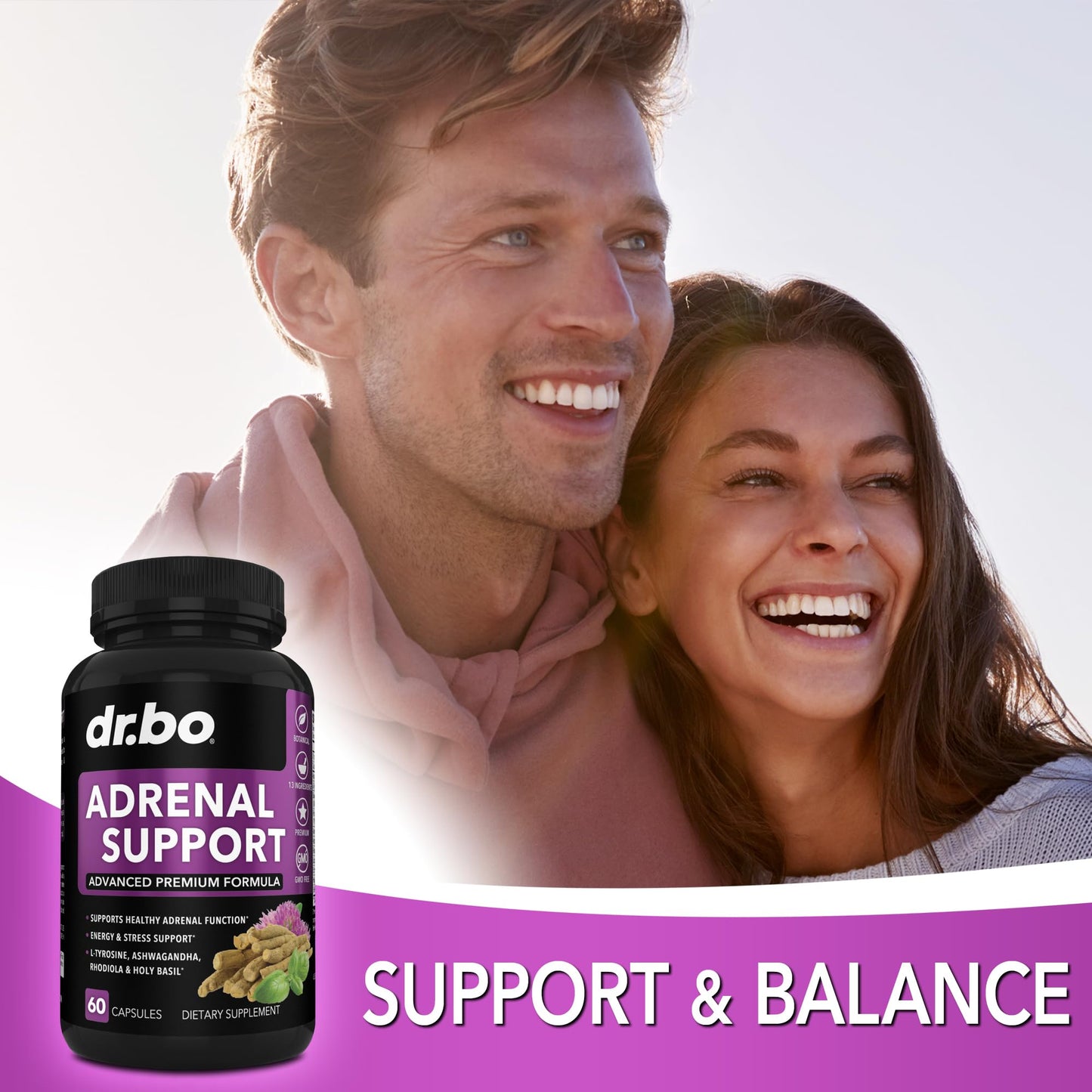 Adrenal Support Cortisol Manager Supplement - Adrenal Fatigue Supplements for Women & Men with Natural Adaptogen Ashwagandha Holy Basil Rhodiola L Tyrosine Complex Fatigue Cortisol Health - 60 Pills - Maple Wellness Supplements