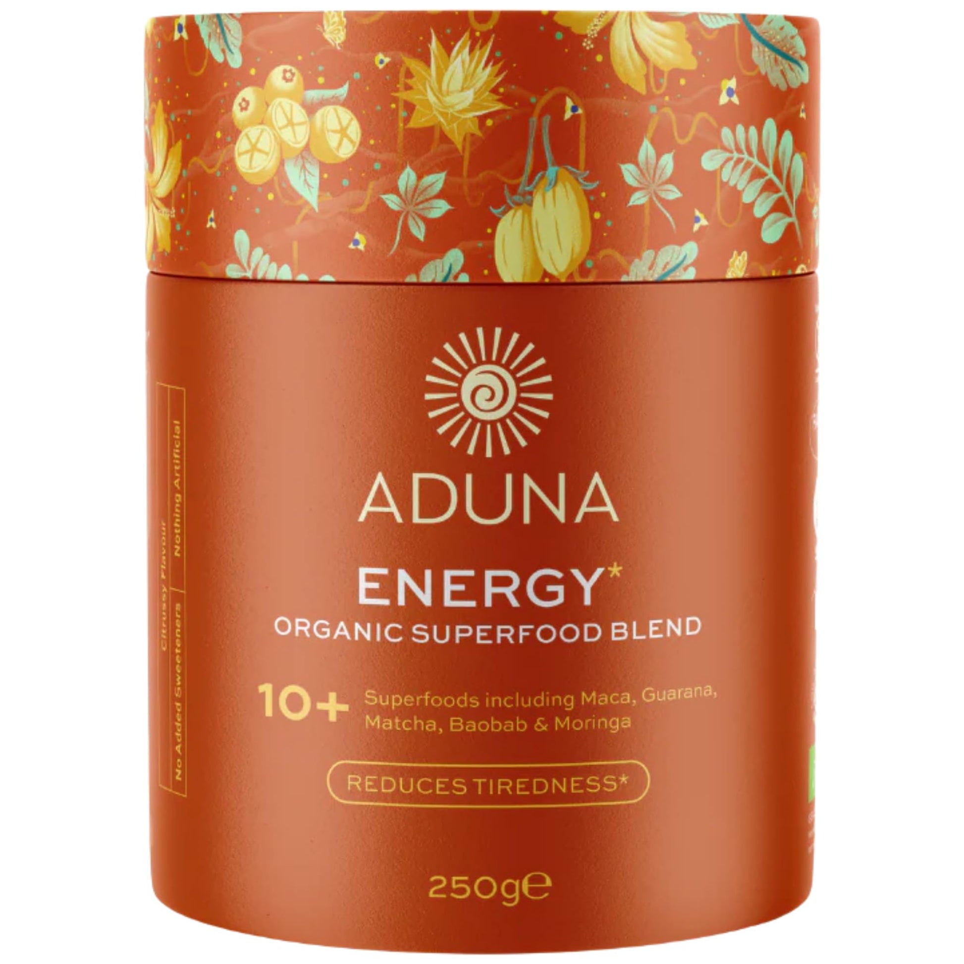 Aduna Organic Energy Superfood Blend | 100% Natural Stir-in Blend With 10+ Superfoods for Natural Energy, Focus & Reduced Tiredness | Vegan Powder for Yogurt, Juices, & Smoothies | 250g - Maple Wellness Supplements