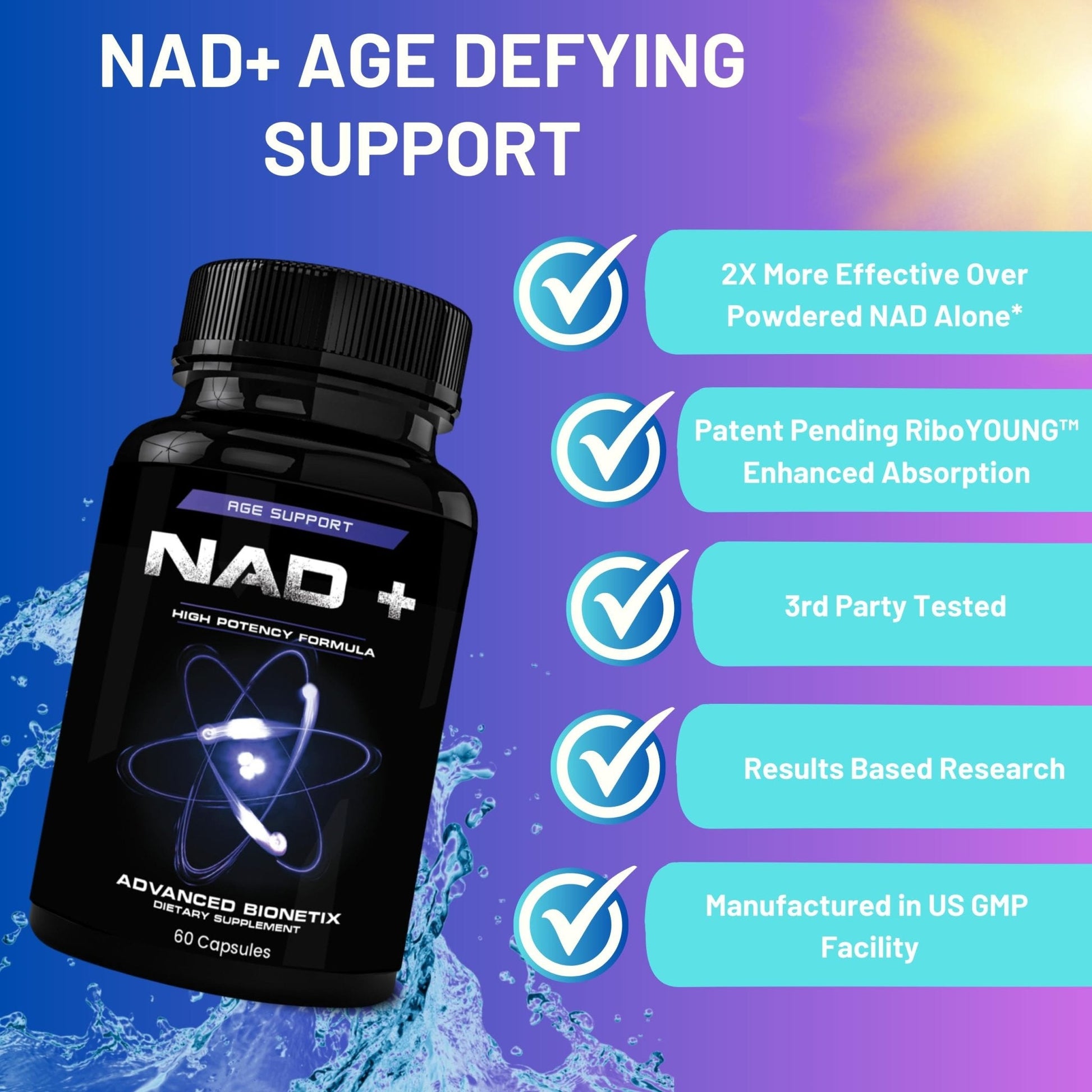 Advanced Bionetix NAD Supplement with Nicotinamide Riboside Plus Resveratrol, Quercetin, Betaine w/RiboYOUNG™ for True Anti Aging - Maple Wellness Supplements