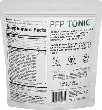 Advanced Bionutritionals Pep Tonic Powdered Superfood Formula 50 Fruits, Vegetables, Herbs, and Superfoods - Vegan, Vegetarian - 9.84 OZ - 279 g - Maple Wellness Supplements