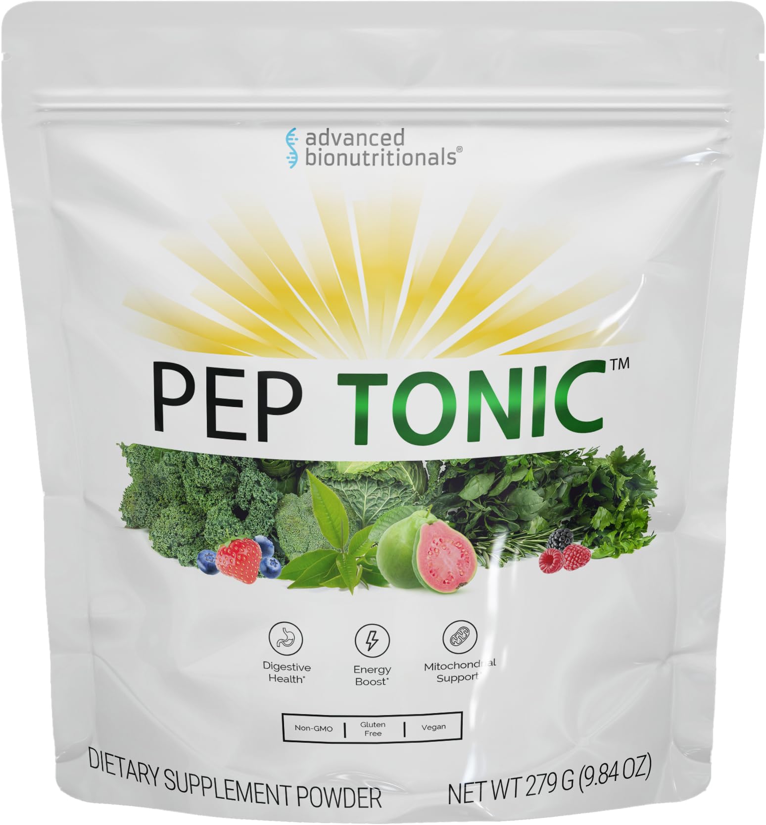 Advanced Bionutritionals Pep Tonic Powdered Superfood Formula 50 Fruits, Vegetables, Herbs, and Superfoods - Vegan, Vegetarian - 9.84 OZ - 279 g - Maple Wellness Supplements