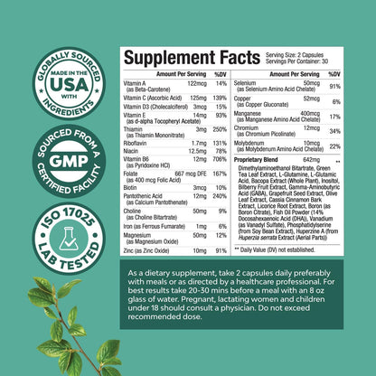 Advanced Brain Supplement for Memory and Focus - Nootropics Brain Support Supplement with Memory and Focus Vitamins for Adults of All Ages - for Brain Fog Clarity Energy and Recall - 60 Count - Maple Wellness Supplements