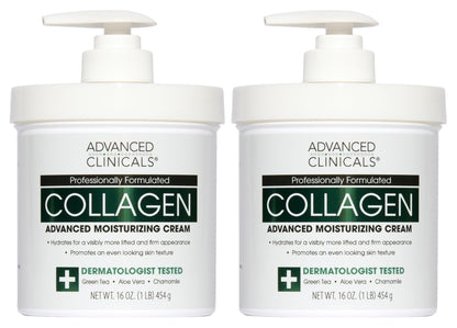 Advanced Clinicals Collagen Cream Body Lotion & Face Moisturizer W/Vitamin E | Skincare Moisturizing Collagen Lotion For Women, Men, Hand, & Neck Improves Look Of Crepey Skin & Uneven Dry Skin, 2pc - Maple Wellness Supplements