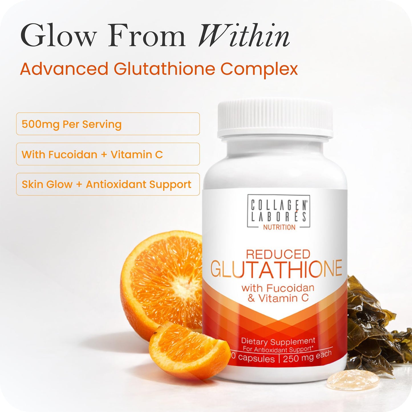 Advanced Glutathione Complex 500mg – with Fucoidan & Vitamin C – Antioxidant Support for Skin Glow, Detox & Immune Health – Non-GMO, Made in USA (60 Capsules) - Maple Wellness Supplements