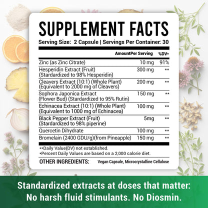 Advanced Lymphatic Drainage Supplements – Lymphatic Cleanse & Lymph System Support with Hesperidin, Rutin, Quercetin with Bromelain – Herbal Lymphatic Support Formula – 60 Capsules - Maple Wellness Supplements
