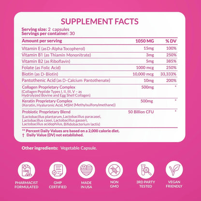 ADVANCED Women's Probiotics for Gut Health - Hair, Skin, & Nails Vitamins Support - 50 Billion CFU w/ Collagen, Biotin & Keratin - Probiotic Supplement for Digestive Health & Bloating Relief, USA-Made - Maple Wellness Supplements