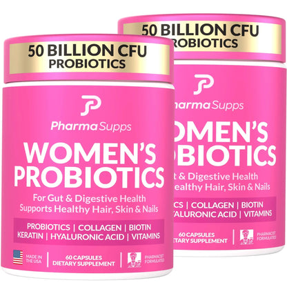ADVANCED Women's Probiotics for Gut Health - Hair, Skin, & Nails Vitamins Support - 50 Billion CFU w/ Collagen, Biotin & Keratin - Probiotic Supplement for Digestive Health & Bloating Relief, USA-Made - Maple Wellness Supplements
