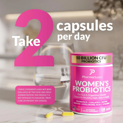 ADVANCED Women's Probiotics for Gut Health - Hair, Skin, & Nails Vitamins Support - 50 Billion CFU w/ Collagen, Biotin & Keratin - Probiotic Supplement for Digestive Health & Bloating Relief, USA-Made - Maple Wellness Supplements