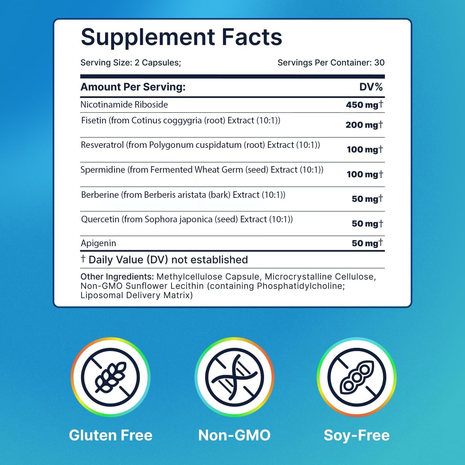 AdvantageNutra Liposomal Nicotinamide Riboside NR Supplement Resveratrol NAD : Nicotinamide 500mg w/Fisetin, Resveratrol Powder Spermidine Berberine NAD Resveratrol Supplement 500 mg - 60 caps 1 Pack - Maple Wellness Supplements