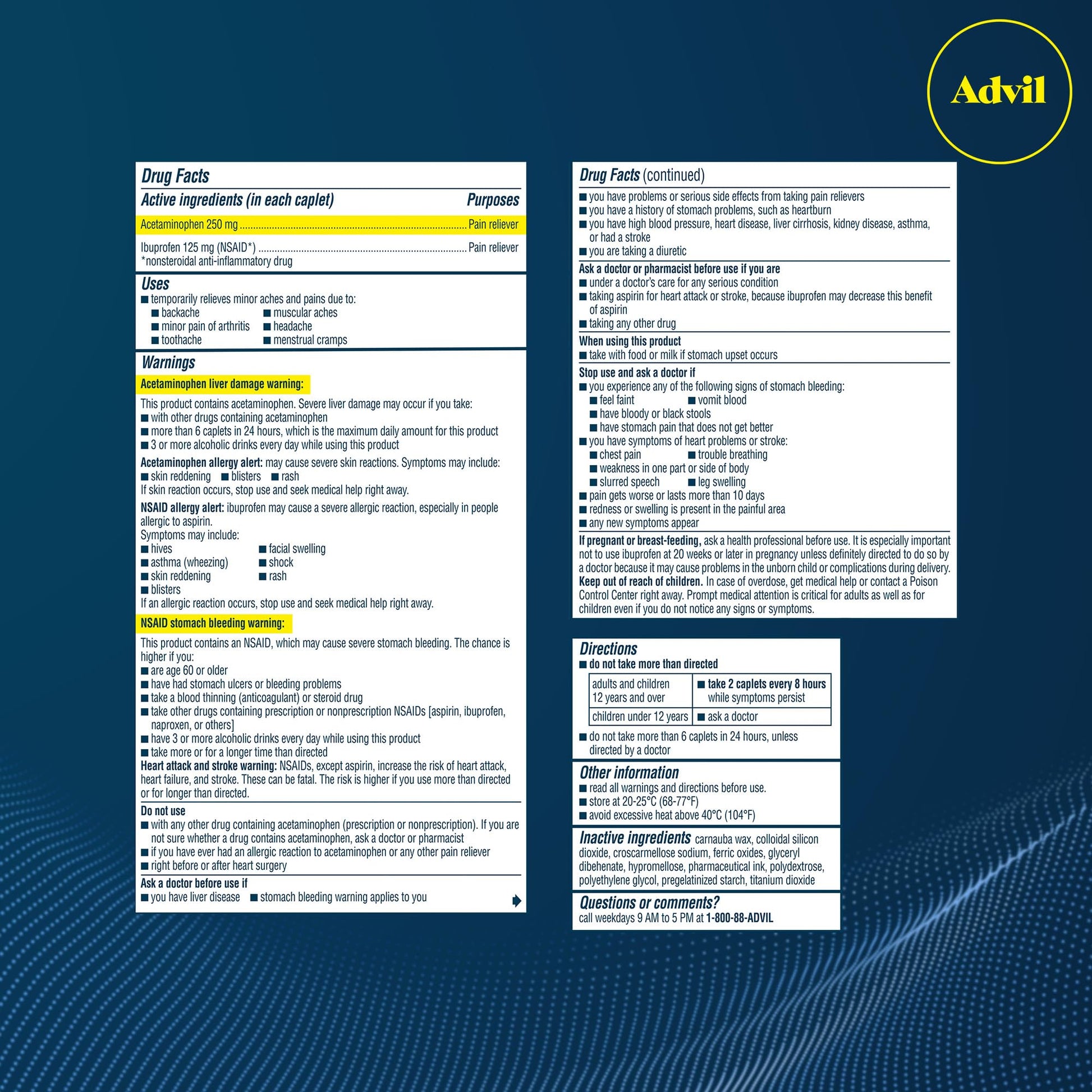Advil Dual Action Back Pain Caplets Delivers 125mg Ibuprofen and 250mg Acetaminophen Per Dose for 8 Hours of Back Pain Relief - 144 Count - Maple Wellness Supplements