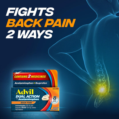 Advil Dual Action Back Pain Caplets Delivers 125mg Ibuprofen and 250mg Acetaminophen Per Dose for 8 Hours of Back Pain Relief - 144 Count - Maple Wellness Supplements