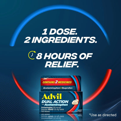 Advil Dual Action Coated Caplets, 125 Mg Ibuprofen and 250 Mg Acetaminophen per Dose (2 Dose Equivalent) for 8 Hour Pain Relief - 216 Count - Maple Wellness Supplements