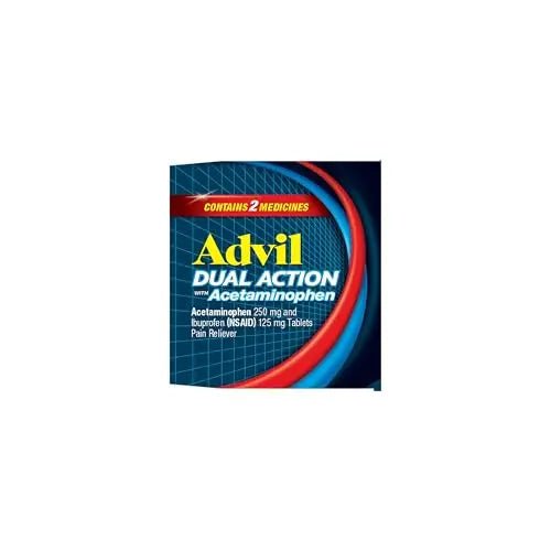 Advil Dual Action Coated Caplets, 125 Mg Ibuprofen and 250 Mg Acetaminophen per Dose (2 Dose Equivalent) for 8 Hour Pain Relief - 216 Count - Maple Wellness Supplements