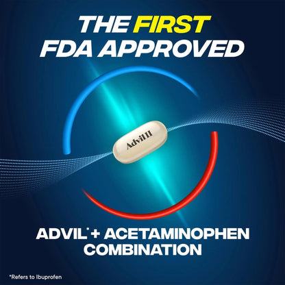 Advil Dual Action Coated Caplets with Acetaminophen, 250 Mg Ibuprofen and 500 Mg Acetaminophen Per Dose (2 Dose Equivalent) for 8 Hour Pain Relief - 72 Count - Maple Wellness Supplements