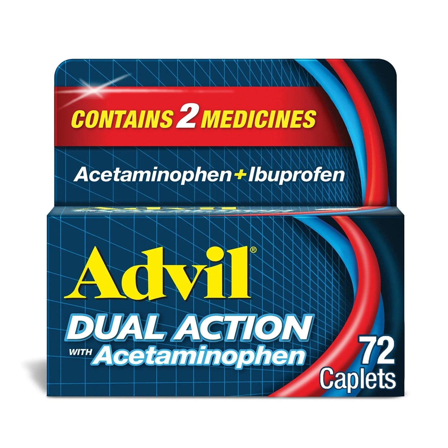 Advil Dual Action Coated Caplets with Acetaminophen, 250 Mg Ibuprofen and 500 Mg Acetaminophen Per Dose (2 Dose Equivalent) for 8 Hour Pain Relief - 72 Count - Maple Wellness Supplements