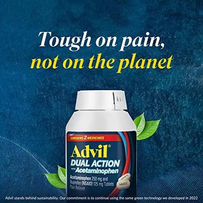 Advil Dual Action With Acetaminophen And Ibuprofen (2 Dose Equivalent) For 8 Hour Pain Relief, Coated 144 Ct Caplets And 2 Ct. Sample Of Advil PM - Maple Wellness Supplements