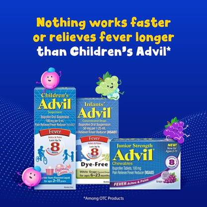 Advil Junior Strength Chewable Ibuprofen Pain Reliever and Fever Reducer, Children's Ibuprofen for Pain Relief, Grape - 24 Tablets - Maple Wellness Supplements