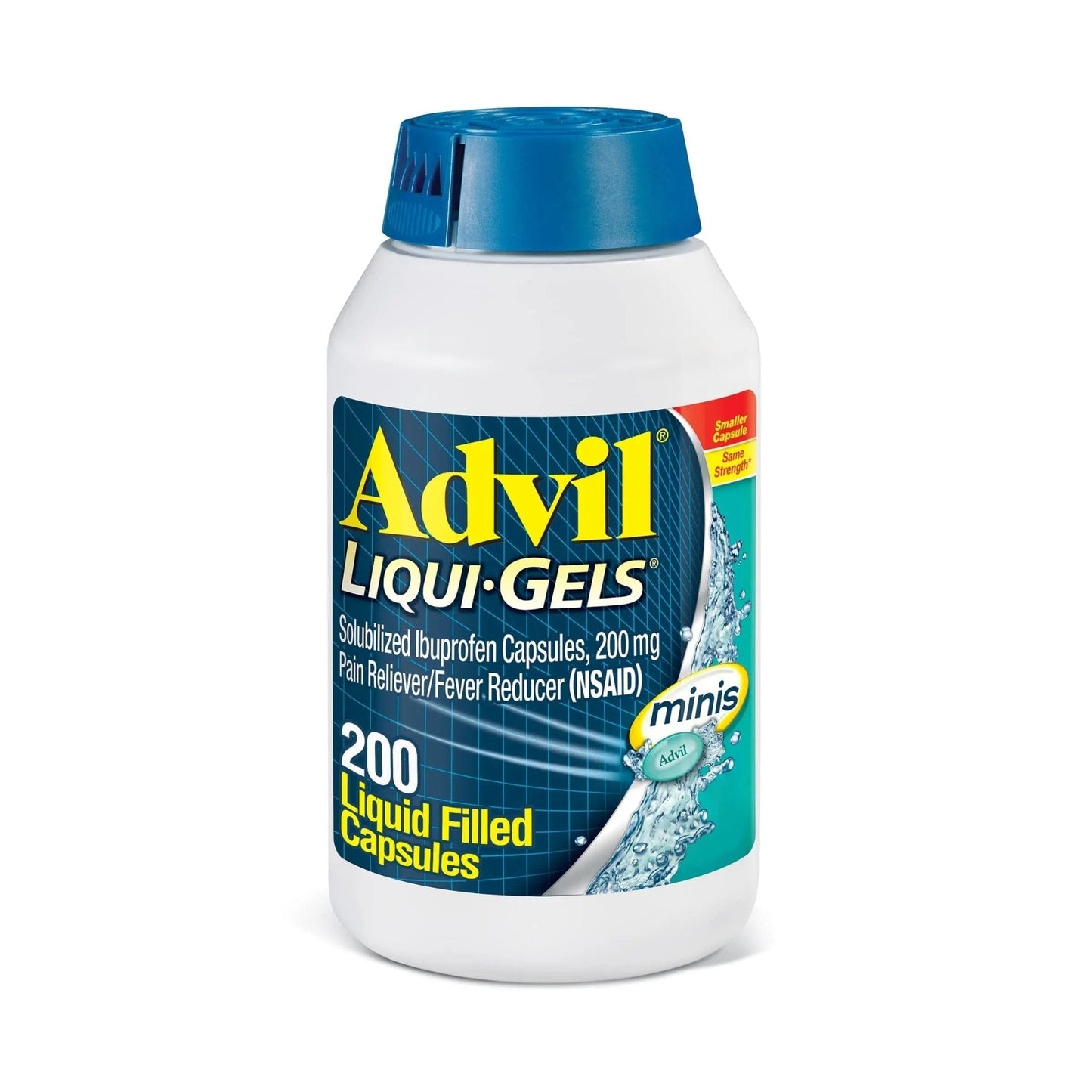 Advil Liqui-Gels minis Pain Reliever and Fever Reducer, Pain Medicine for Adults with Ibuprofen 200mg for Pain Relief - 200 Liquid Filled Capsules - Maple Wellness Supplements