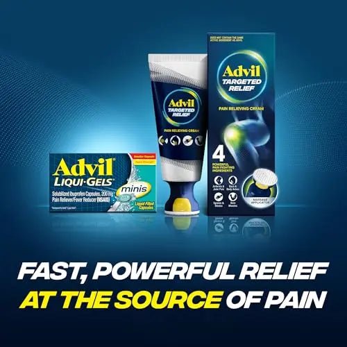 Advil Liqui-Gels minis Pain Reliever and Fever Reducer, Pain Medicine for Adults with Ibuprofen 200mg for Pain Relief - 50x2 Liquid Filled Capsules - Maple Wellness Supplements