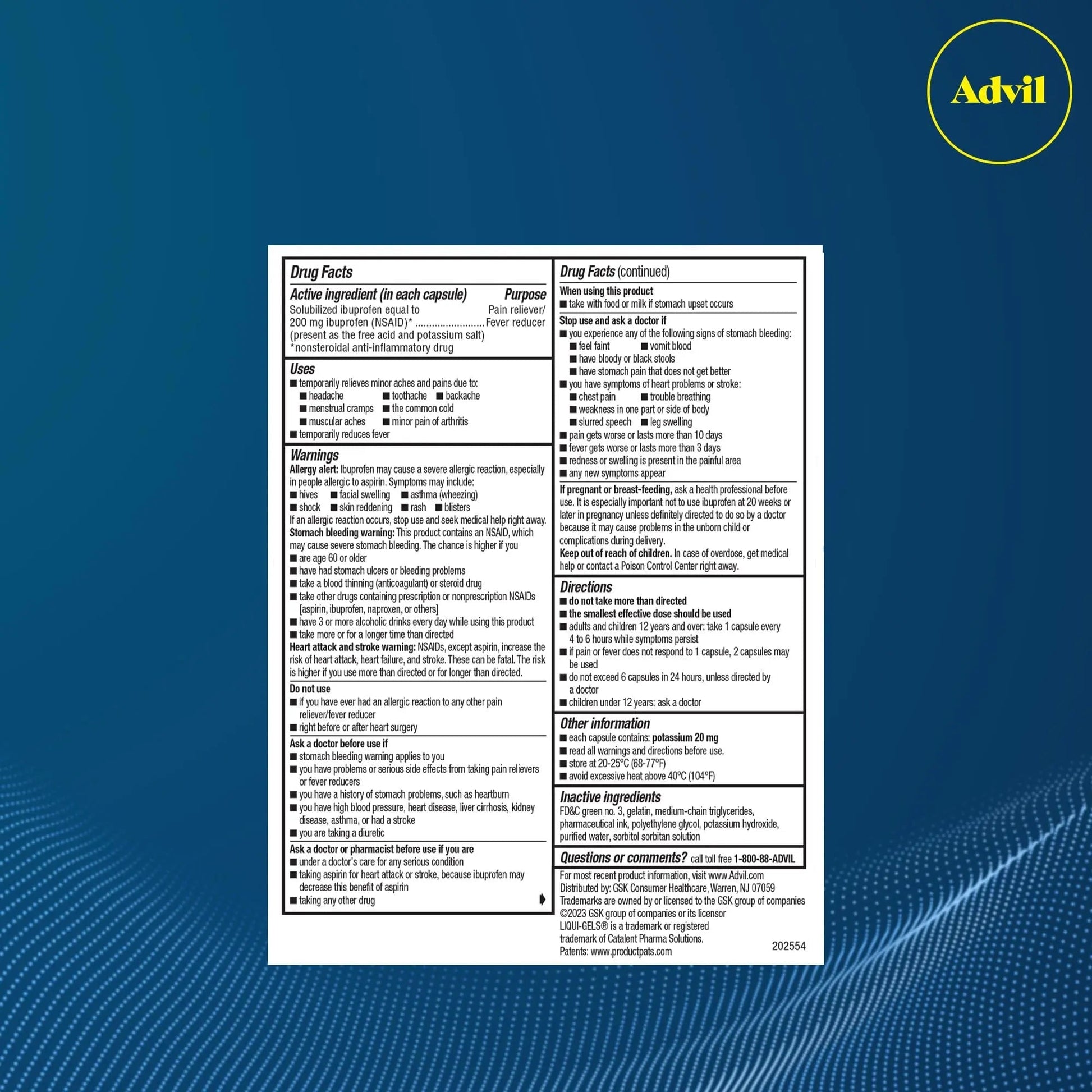 Advil Liqui-Gels minis Pain Reliever and Fever Reducer, Pain Medicine for Adults with Ibuprofen 200mg for Pain Relief - 50x2 Liquid Filled Capsules - Maple Wellness Supplements