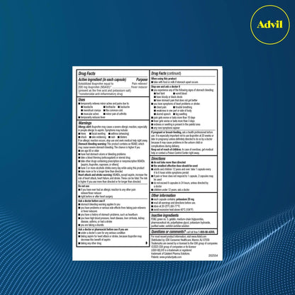 Advil Liqui-Gels minis Pain Reliever and Fever Reducer, Pain Medicine for Adults with Ibuprofen 200mg for Pain Relief - 50x2 Liquid Filled Capsules - Maple Wellness Supplements