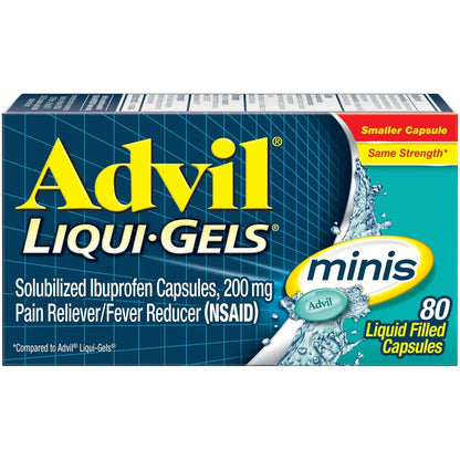 Advil Liqui-Gels Minis Pain Reliever and Fever Reducer, Pain Medicine for Adults with Ibuprofen 200mg for Pain Relief - 80 Liquid Filled Capsules - Maple Wellness Supplements