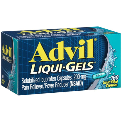 Advil Liqui-Gels Pain Reliever and Fever Reducer, Pain Medicine for Adults with Ibuprofen 200mg for Headache, Backache, Menstrual Pain and Joint Pain Relief - 160 Liquid Filled Capsules - Maple Wellness Supplements
