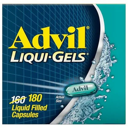 Advil Liqui-Gels Pain Reliever and Fever Reducer, Pain Medicine for Adults with Ibuprofen 200mg for Headache, Backache, Menstrual Pain and Joint Pain Relief - 180 Liquid Filled Capsules - Maple Wellness Supplements