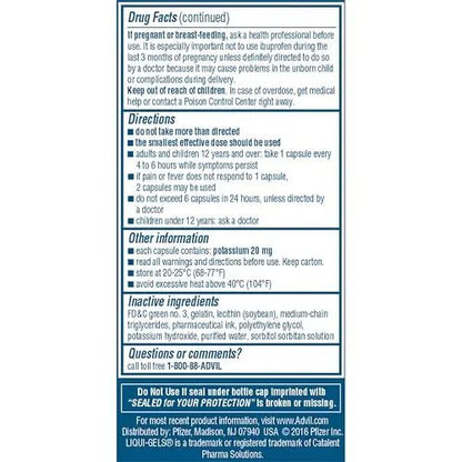Advil Liqui-Gels Pain Reliever And Fever Reducer, Pain Medicine For Adults With Ibuprofen 200mg For Headache, Backache, Menstrual Pain And Joint Pain Relief - 40 Liquid Filled Capsules - Maple Wellness Supplements