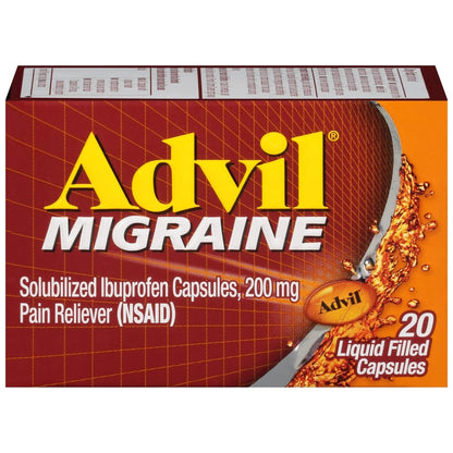 Advil Migraine Headache Relief, Ibuprofen Capsules with Ibuprofen 200mg for Migraine Relief, Nausea Relief and Light Sensitivity Relief - 20 Liquid Filled Capsules - Maple Wellness Supplements