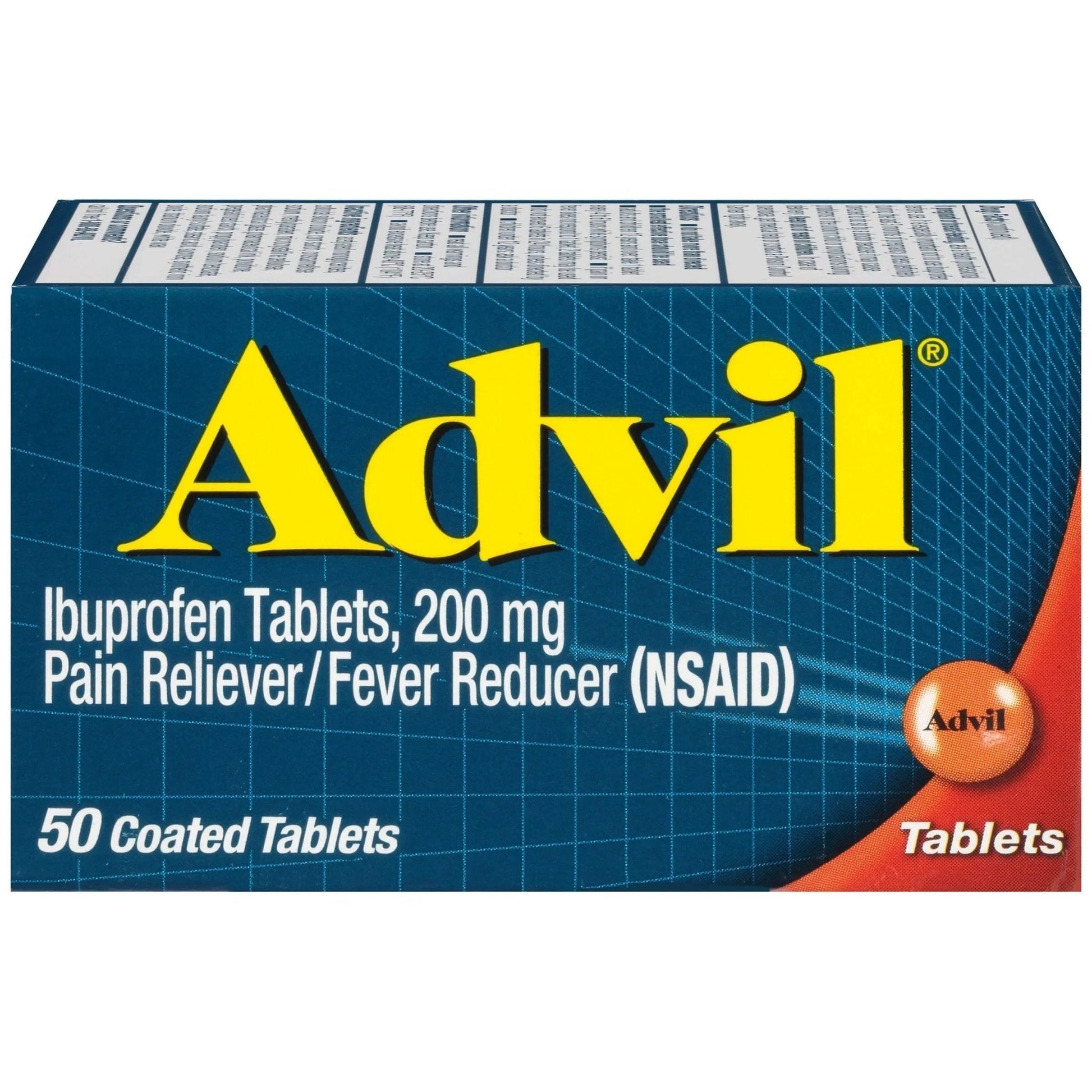 Advil Pain Reliever and Fever Reducer, Ibuprofen 200mg for Pain Relief - 50 Coated Tablets - Maple Wellness Supplements