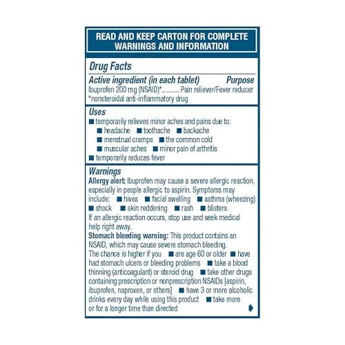 Advil Pain Reliever and Fever Reducer, Ibuprofen 200mg for Pain Relief - 50 Coated Tablets - Maple Wellness Supplements