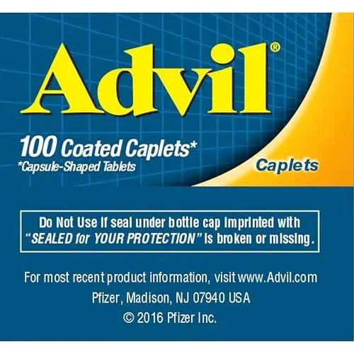 Advil Pain Reliever and Fever Reducer, Pain Relief Medicine with Ibuprofen 200mg for Headache, Backache, Menstrual Pain and Joint Pain Relief - 100 Coated Caplets - Maple Wellness Supplements