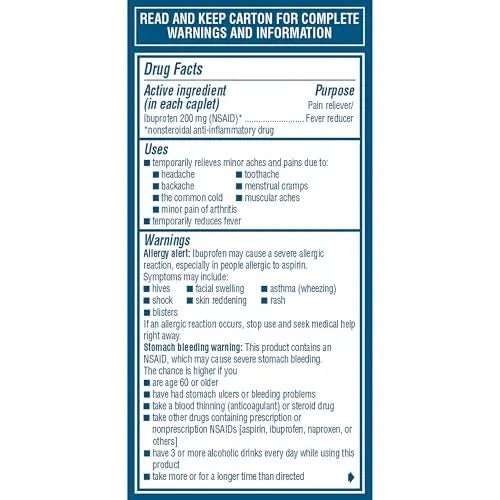 Advil Pain Reliever and Fever Reducer, Pain Relief Medicine with Ibuprofen 200mg for Headache, Backache, Menstrual Pain and Joint Pain Relief - 100 Coated Caplets - Maple Wellness Supplements