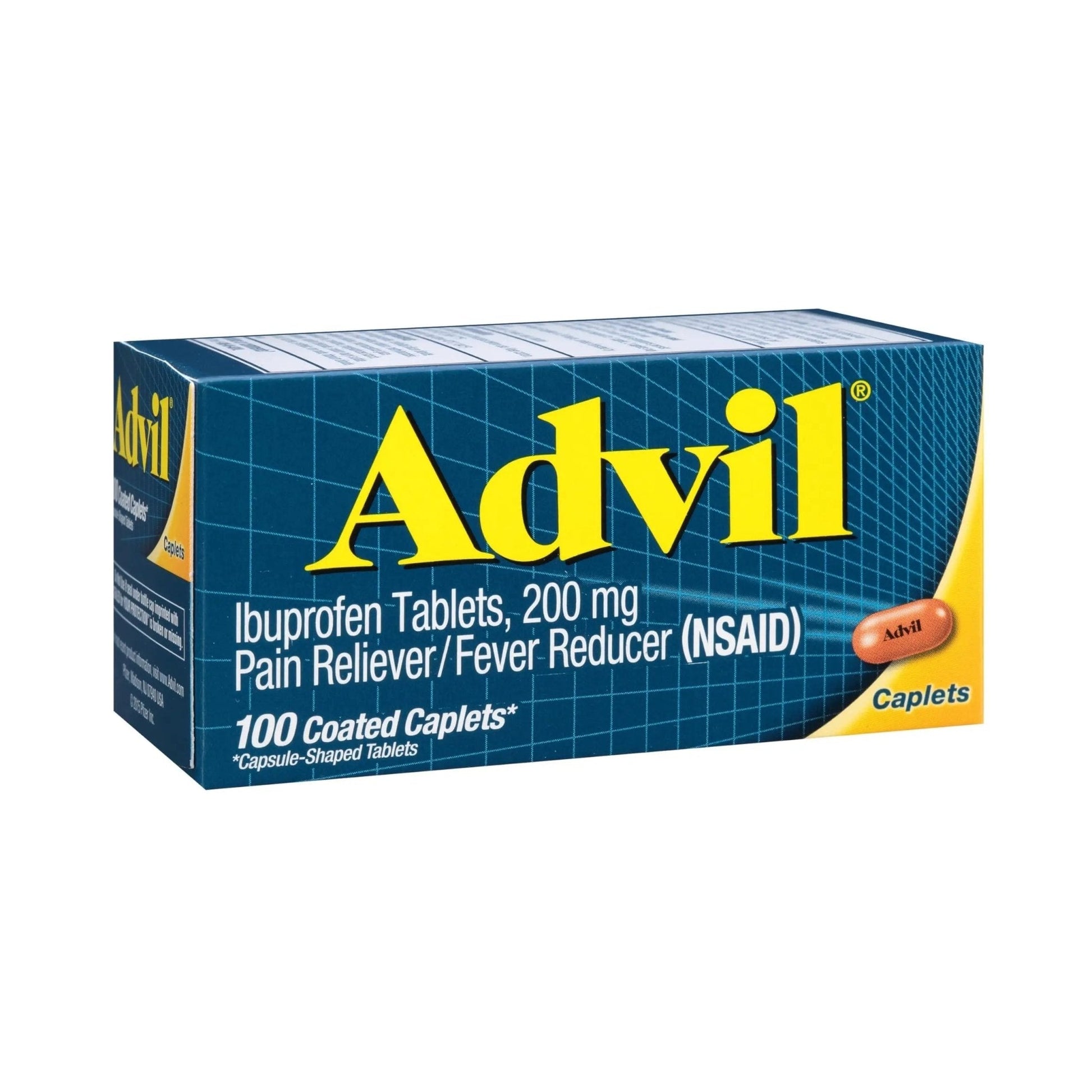 Advil Pain Reliever and Fever Reducer, Pain Relief Medicine with Ibuprofen 200mg for Headache, Backache, Menstrual Pain and Joint Pain Relief - 100 Coated Caplets - Maple Wellness Supplements