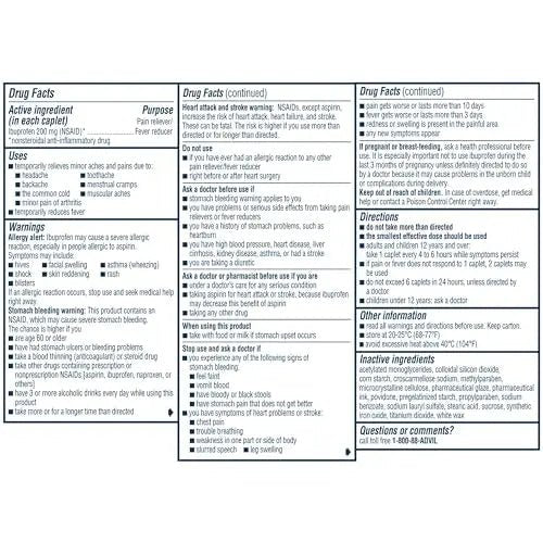 Advil Pain Reliever and Fever Reducer, Pain Relief Medicine with Ibuprofen 200mg for Headache, Backache, Menstrual Pain and Joint Pain Relief - 100 Coated Caplets - Maple Wellness Supplements