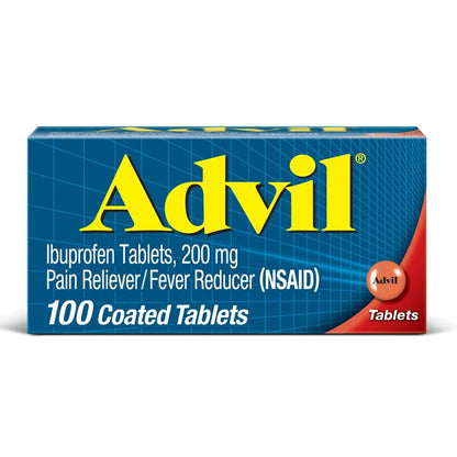 Advil Pain Reliever and Fever Reducer, Pain Relief Medicine with Ibuprofen 200mg for Headache, Backache, Menstrual Pain and Joint Pain Relief - 100 Coated Tablets - Maple Wellness Supplements