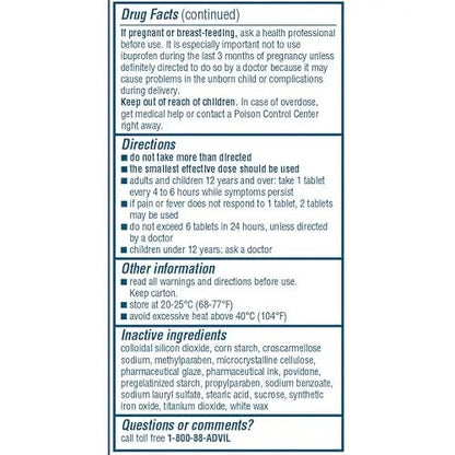 Advil Pain Reliever and Fever Reducer, Pain Relief Medicine with Ibuprofen 200mg for Headache, Backache, Menstrual Pain and Joint Pain Relief - 100 Coated Tablets - Maple Wellness Supplements