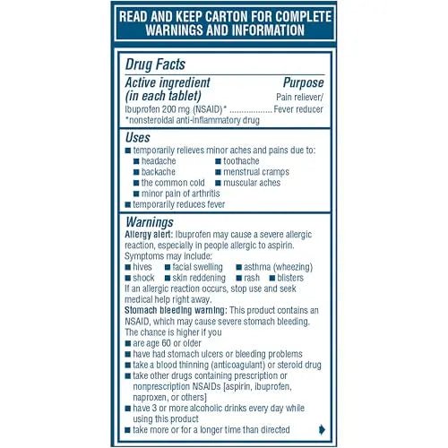 Advil Pain Reliever and Fever Reducer, Pain Relief Medicine with Ibuprofen 200mg for Headache, Backache, Menstrual Pain and Joint Pain Relief - 100 Coated Tablets - Maple Wellness Supplements