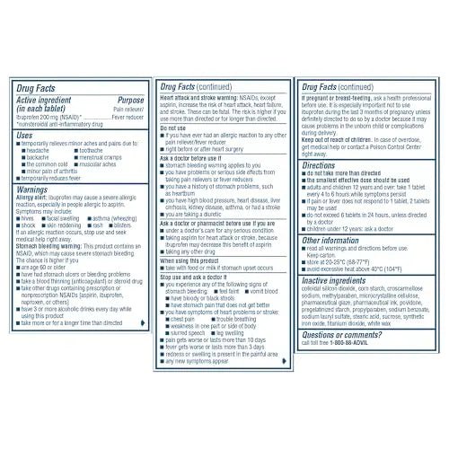 Advil Pain Reliever and Fever Reducer, Pain Relief Medicine with Ibuprofen 200mg for Headache, Backache, Menstrual Pain and Joint Pain Relief - 100 Coated Tablets - Maple Wellness Supplements